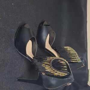 Thalia Sodi Black and Gold Heels